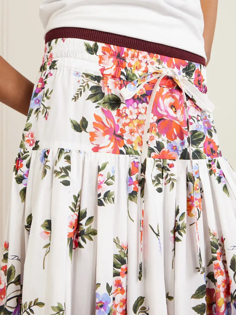 Dolce & Gabbana Pleated Tiered Floral-print Cotton-poplin Midi Skirt | Thumbnail 4 Dolce & Gabbana Pleated Tiered Floral-print Cotton-poplin Midi Skirt | Thumbnail 4