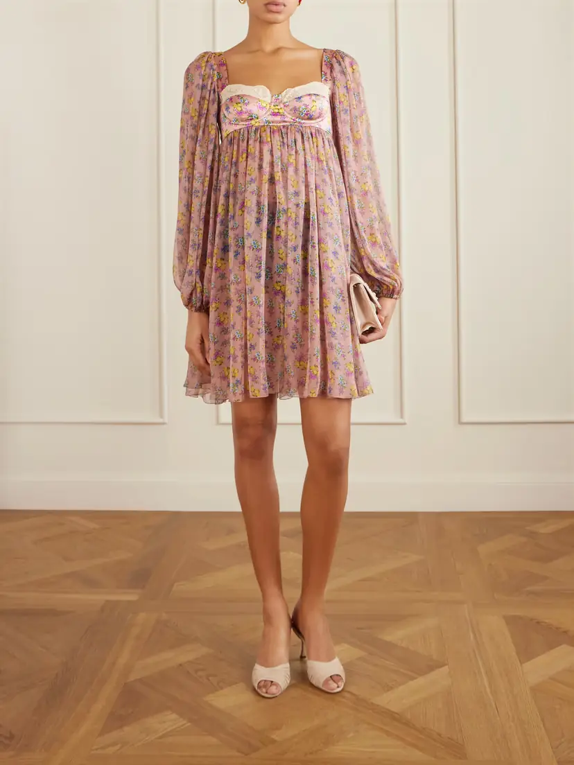 Dolce & Gabbana Lace-trimmed Floral-print Silk-blend Satin And Chiffon Mini Dress | Thumbnail 2 Dolce & Gabbana Lace-trimmed Floral-print Silk-blend Satin And Chiffon Mini Dress | Thumbnail 2