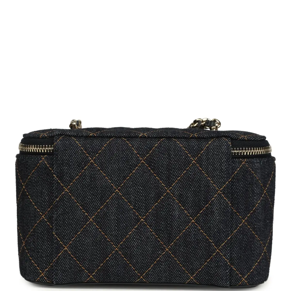 Chanel Chanel Small Classic Vanity Case Dark Blue Denim Light Gold Hardware | Thumbnail 4 Chanel Chanel Small Classic Vanity Case Dark Blue Denim Light Gold Hardware | Thumbnail 4