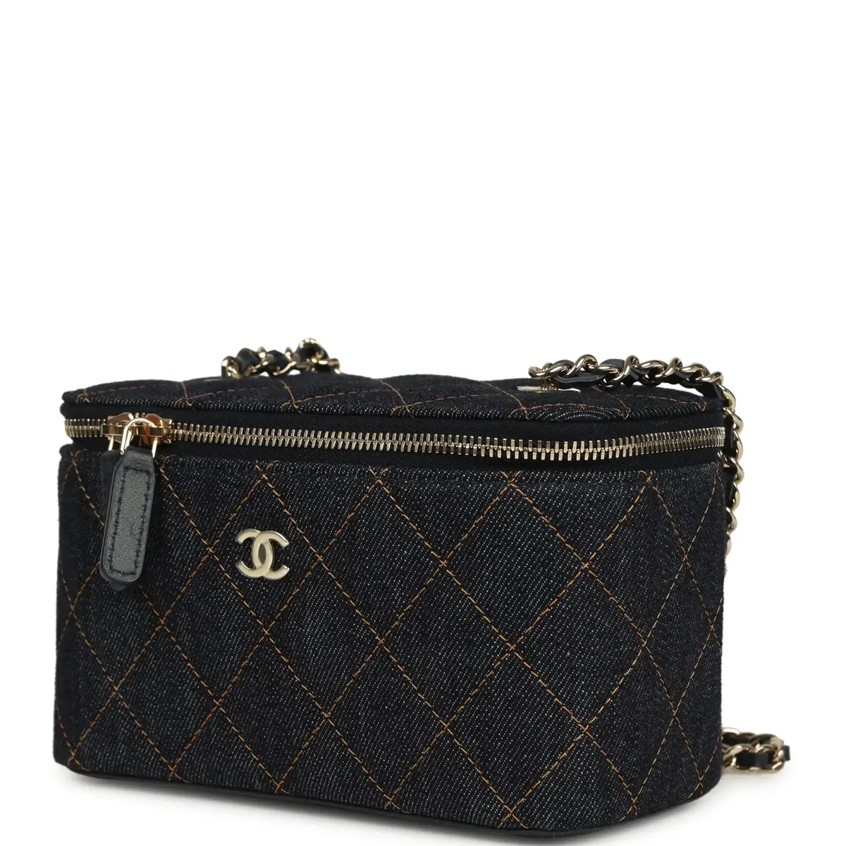 Chanel Chanel Small Classic Vanity Case Dark Blue Denim Light Gold Hardware | Thumbnail 5 Chanel Chanel Small Classic Vanity Case Dark Blue Denim Light Gold Hardware | Thumbnail 5