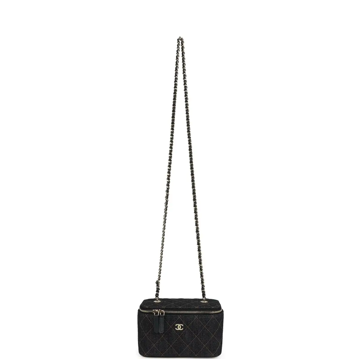 Chanel Chanel Small Classic Vanity Case Dark Blue Denim Light Gold Hardware | Thumbnail 7 Chanel Chanel Small Classic Vanity Case Dark Blue Denim Light Gold Hardware | Thumbnail 7