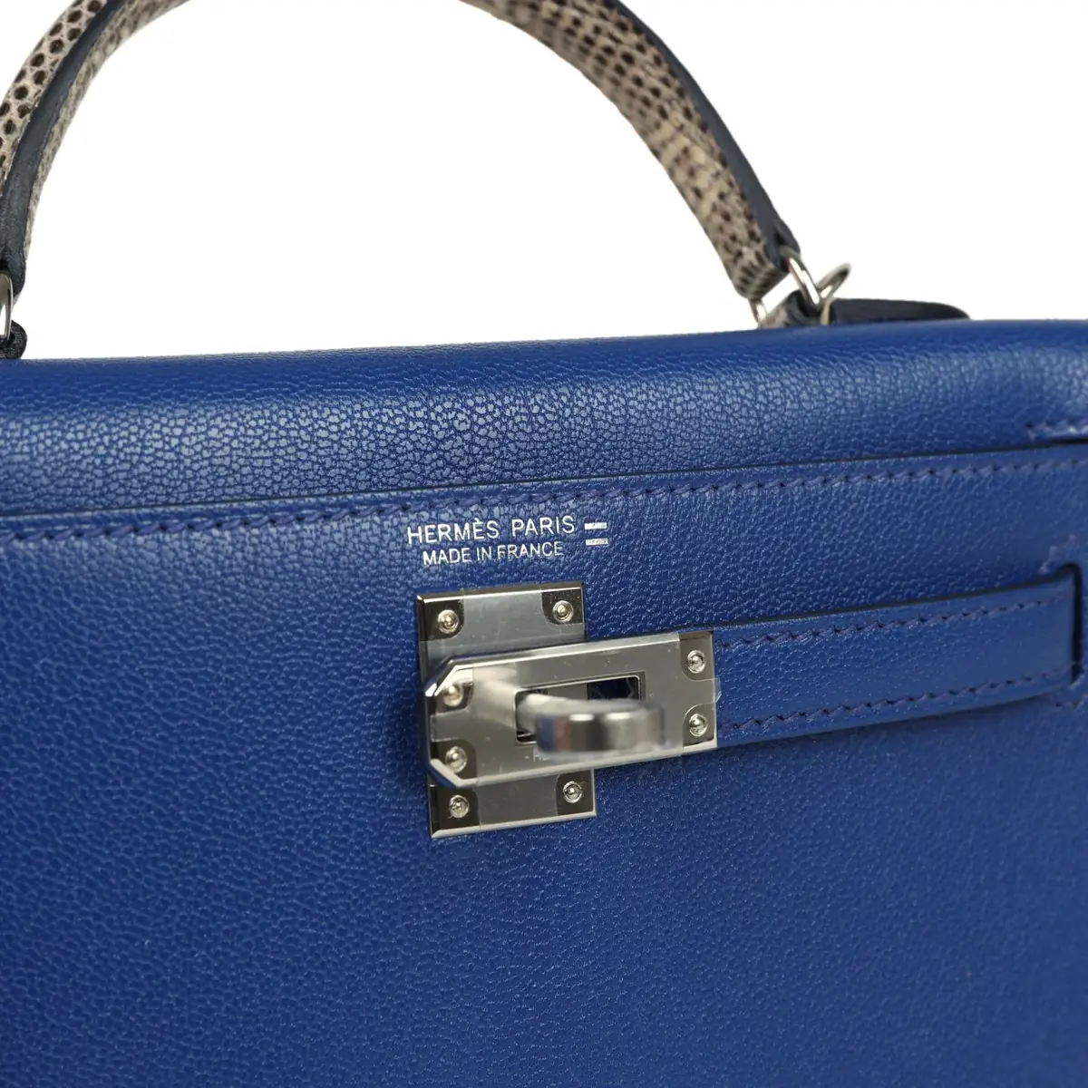 HERMÈS Hermes Kelly Sellier 20 Bleu Royal Chevre Chamkila and Ombre Varanus Salvator Lizard Touch Palladium Hardware | Thumbnail 7