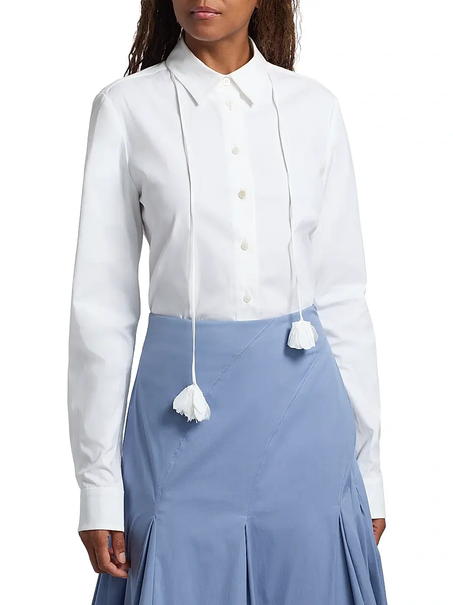 Lela Rose Women's Drop Flower Cotton Poplin Shirt - White | Thumbnail 3 Lela Rose Women's Drop Flower Cotton Poplin Shirt - White | Thumbnail 3