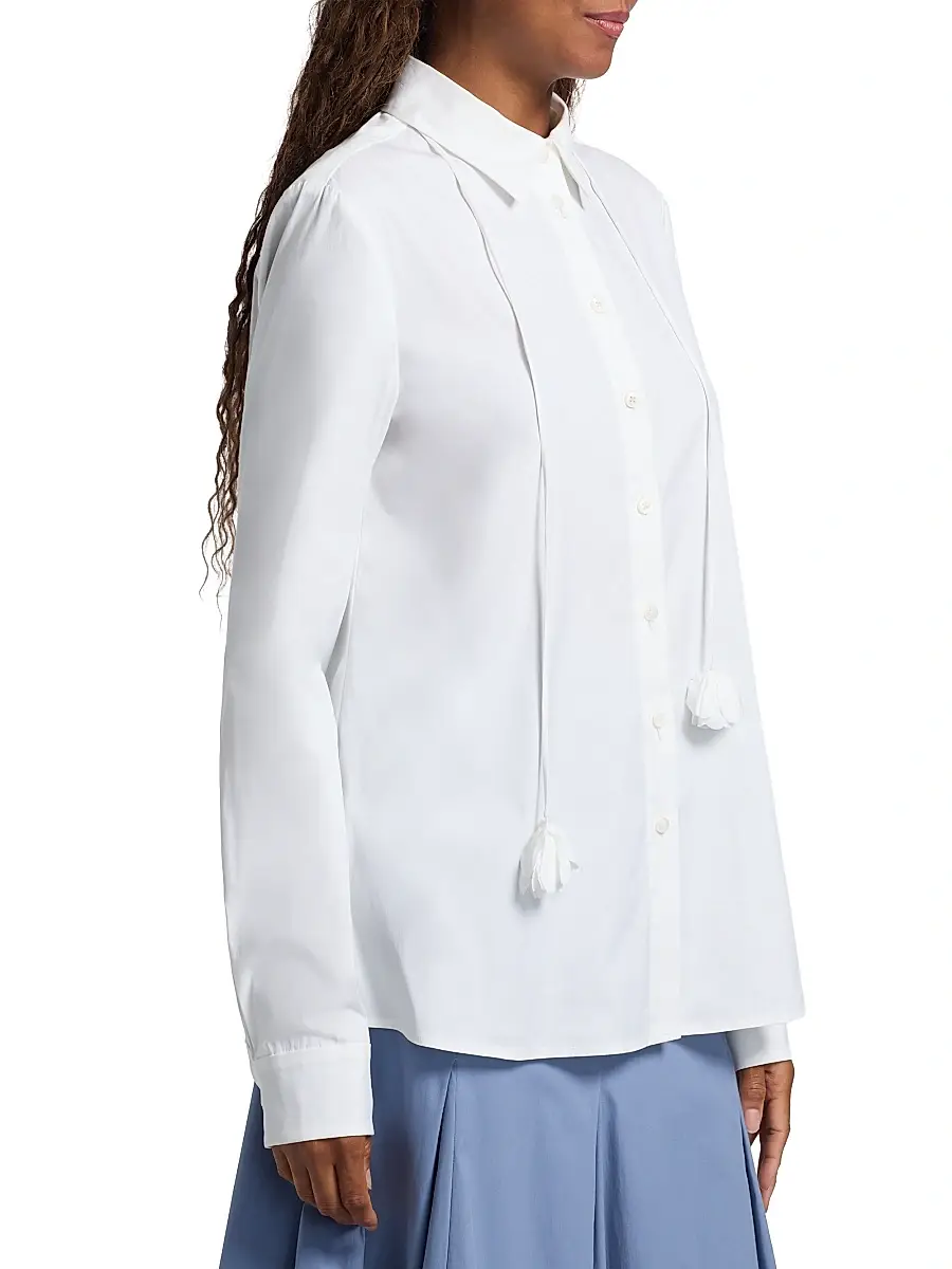 Lela Rose Women's Drop Flower Cotton Poplin Shirt - White | Thumbnail 4 Lela Rose Women's Drop Flower Cotton Poplin Shirt - White | Thumbnail 4