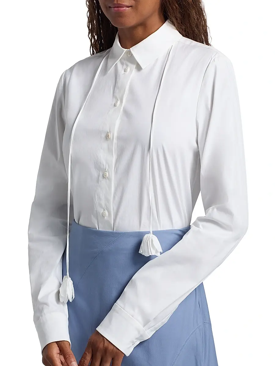 Lela Rose Women's Drop Flower Cotton Poplin Shirt - White | Thumbnail 6 Lela Rose Women's Drop Flower Cotton Poplin Shirt - White | Thumbnail 6