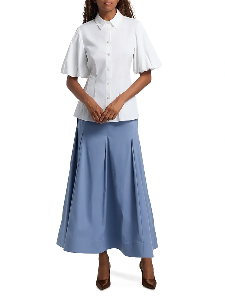 Lela Rose Women's V-Neck Cotton Poplin Button-Down Shirt | Thumbnail 2