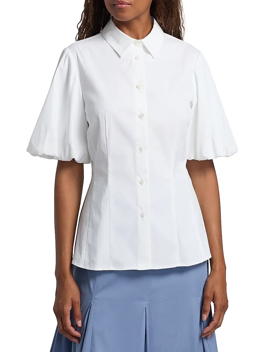 Lela Rose Women's V-Neck Cotton Poplin Button-Down Shirt | Thumbnail 3