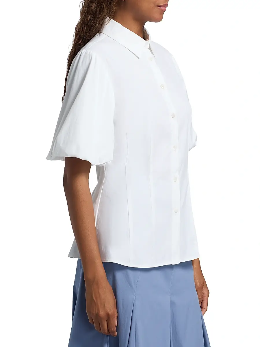 Lela Rose Women's V-Neck Cotton Poplin Button-Down Shirt | Thumbnail 4