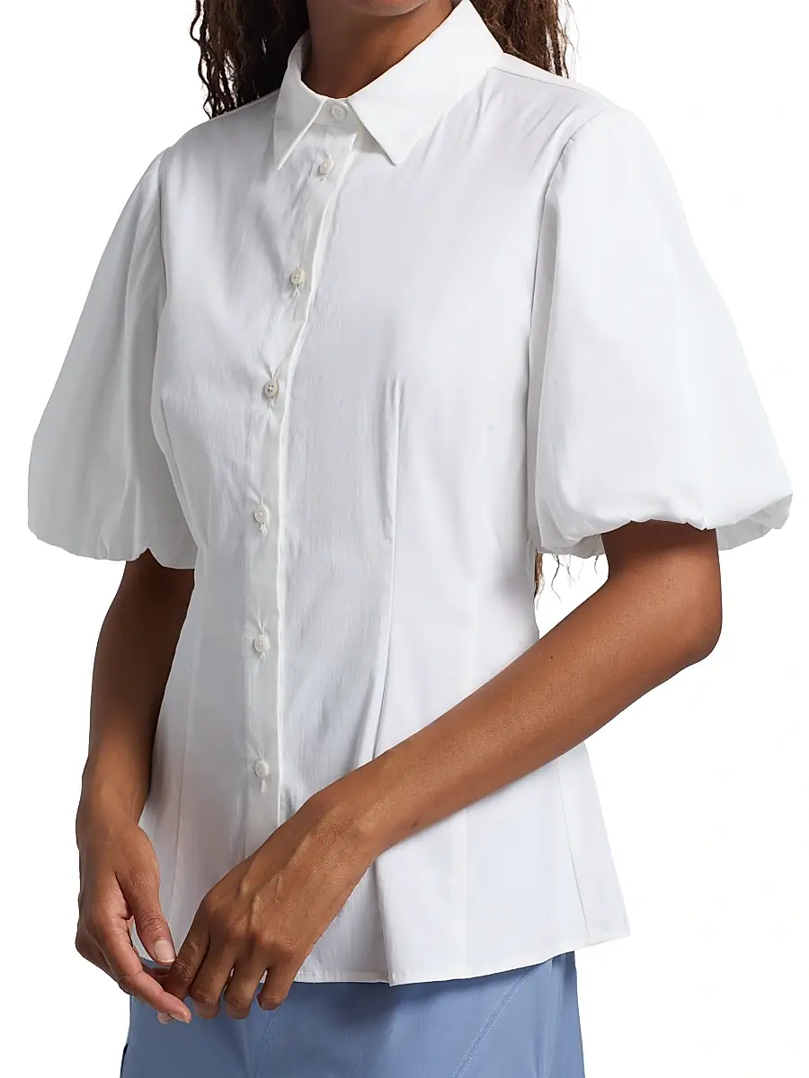 Lela Rose Women's V-Neck Cotton Poplin Button-Down Shirt | Thumbnail 6