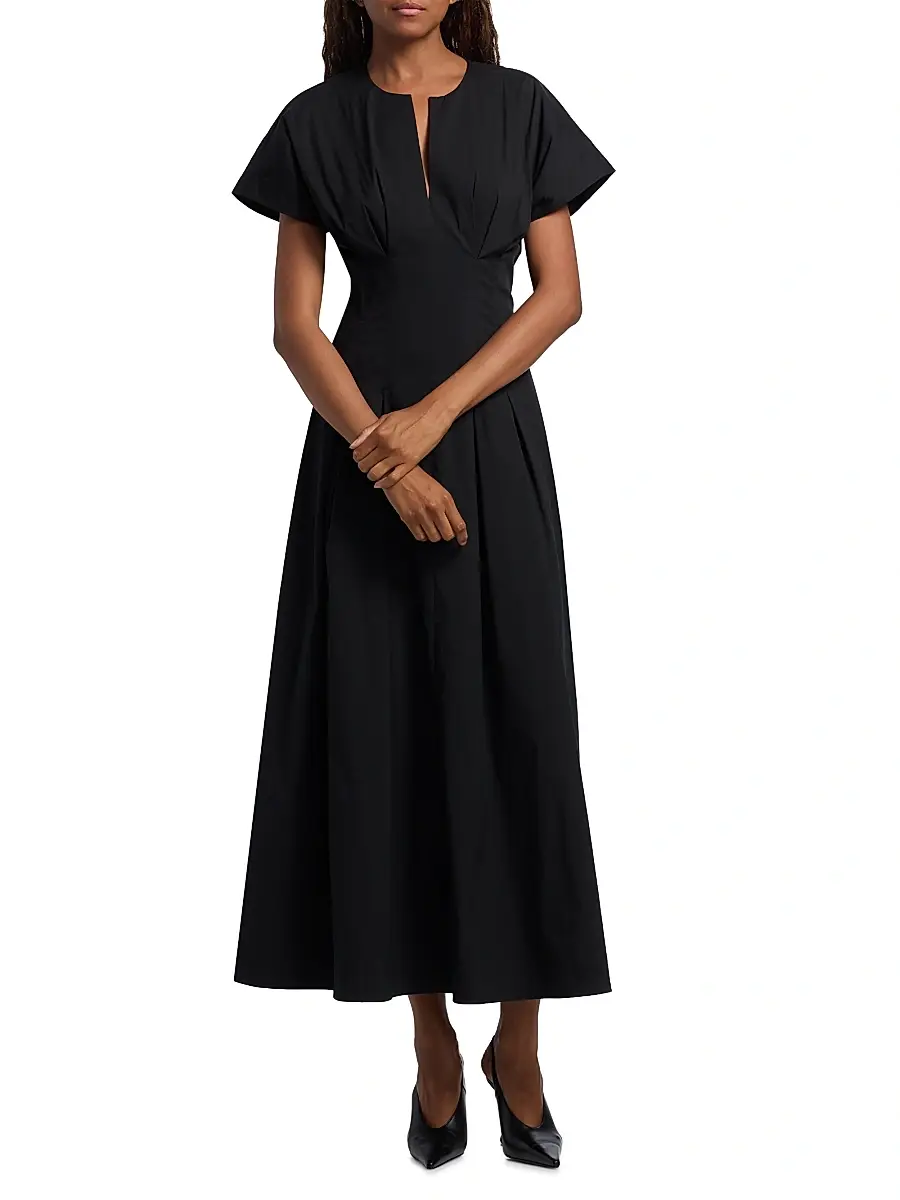 Lela Rose Women's Smocked Back Cotton Poplin Midi-Dress | Thumbnail 3 Lela Rose Women's Smocked Back Cotton Poplin Midi-Dress | Thumbnail 3