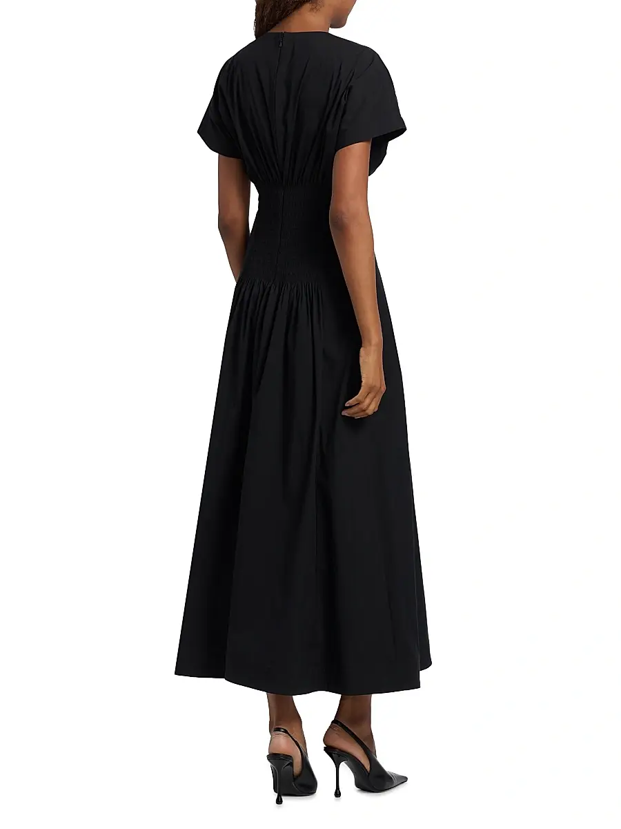 Lela Rose Women's Smocked Back Cotton Poplin Midi-Dress | Thumbnail 5 Lela Rose Women's Smocked Back Cotton Poplin Midi-Dress | Thumbnail 5