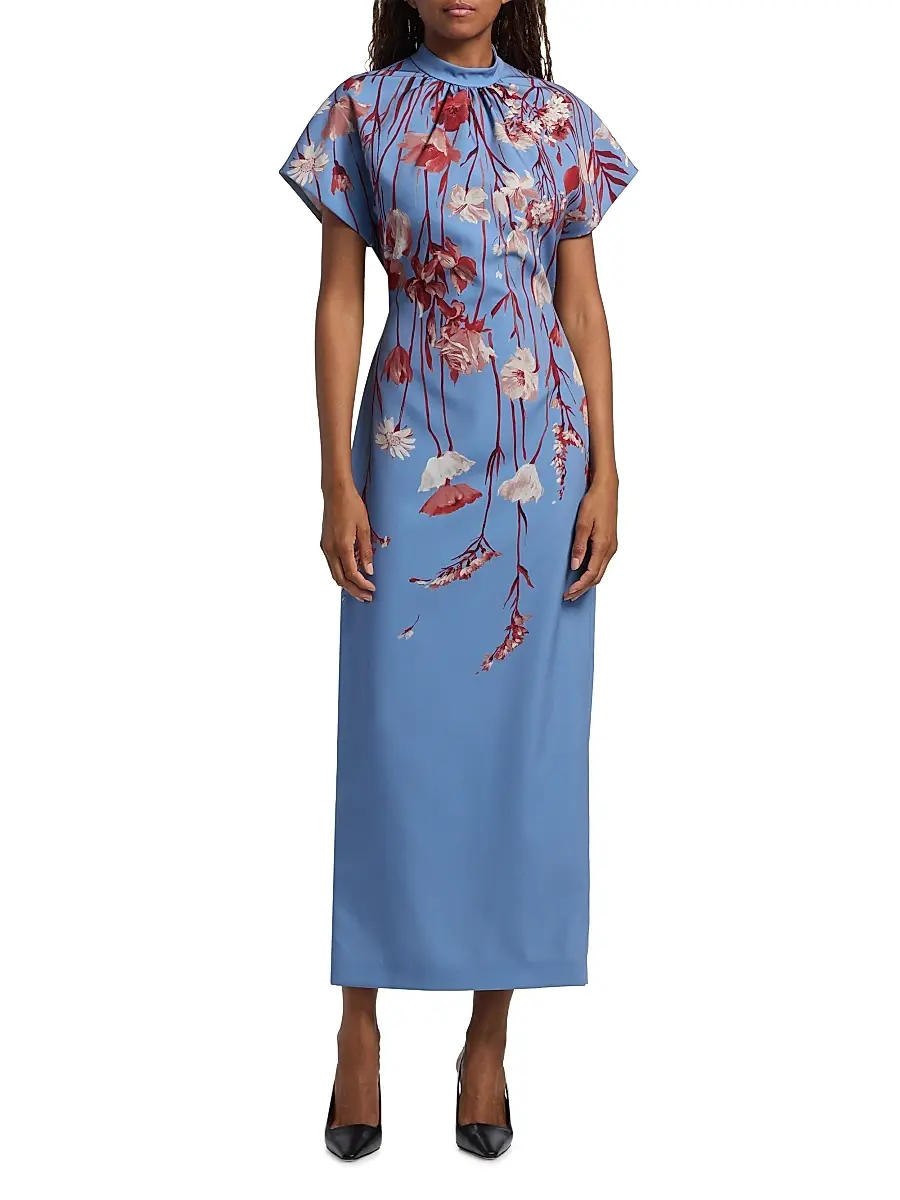 Lela Rose Women's Stella Floral Crêpe Midi-Dress | Thumbnail 3 Lela Rose Women's Stella Floral Crêpe Midi-Dress | Thumbnail 3