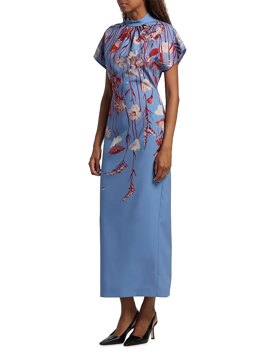 Lela Rose Women's Stella Floral Crêpe Midi-Dress | Thumbnail 4 Lela Rose Women's Stella Floral Crêpe Midi-Dress | Thumbnail 4