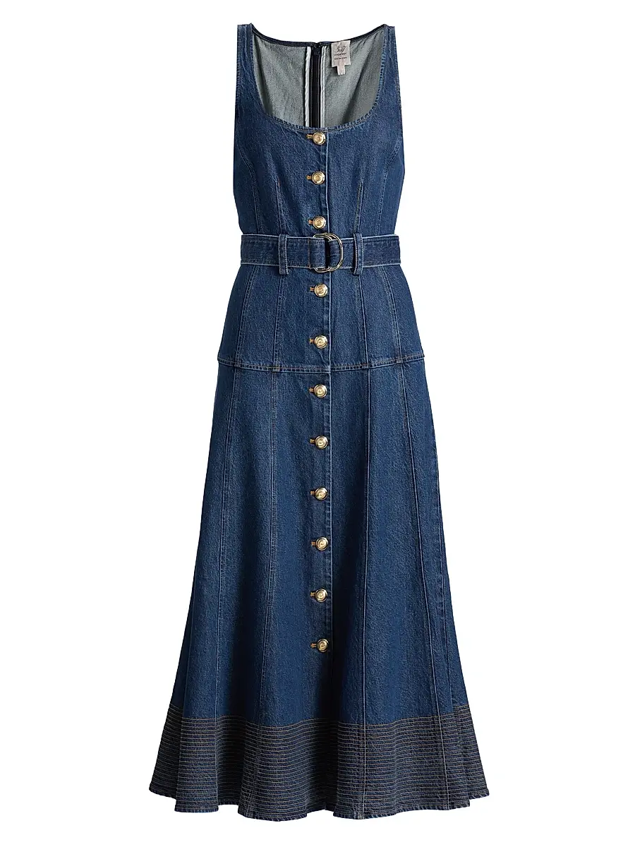 Cinq à Sept Women's Kehlani Denim Belted Midi-Dress - Tide | Image 1 Cinq à Sept Women's Kehlani Denim Belted Midi-Dress - Tide | Image 1