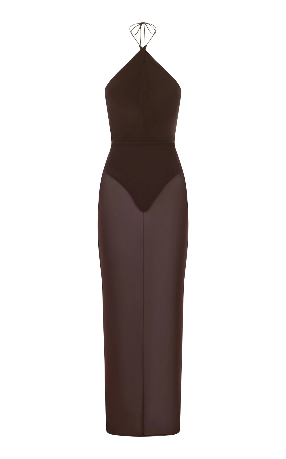 Alex Perry Cross Tie Halter Column In Power Mesh