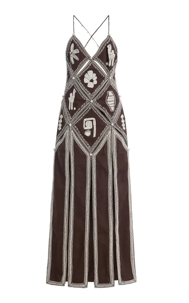 ALÉMAIS Leandra Embroidered Linen-Silk Midi Dress | Image 1 ALÉMAIS Leandra Embroidered Linen-Silk Midi Dress | Image 1