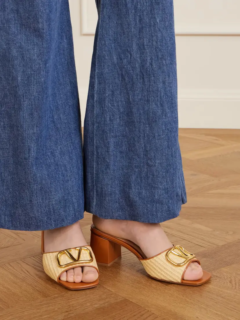 Valentino Garavani Vlogo Leather-trimmed Raffia Sandals | Thumbnail 2 Valentino Garavani Vlogo Leather-trimmed Raffia Sandals | Thumbnail 2