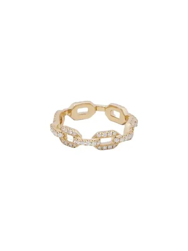 Jennifer Fisher Jennifer Fisher Skinny Flat Chain Link Ring with Pavé White Diamonds in 18k Yellow Gold 7