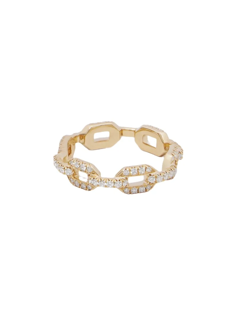 Skinny Flat Chain Link Ring with Pavé White Diamonds in 18k Yellow Gold 7 Skinny Flat Chain Link Ring with Pavé White Diamonds in 18k Yellow Gold 7