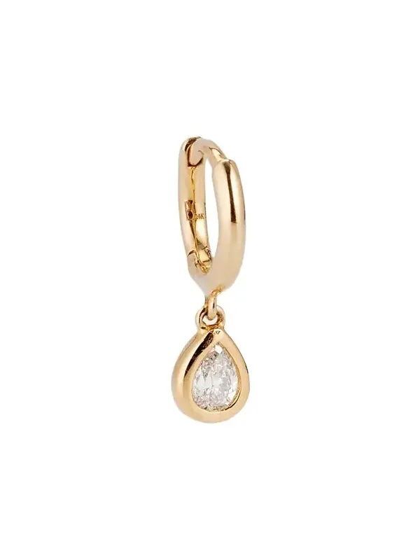 14K Yellow Gold Raindrop Huggie Earring, Single