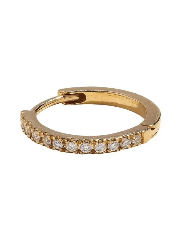 14K Yellow Gold 8mm Pave White Diamond Huggie Earring, Single 14K Yellow Gold 8mm Pave White Diamond Huggie Earring, Single