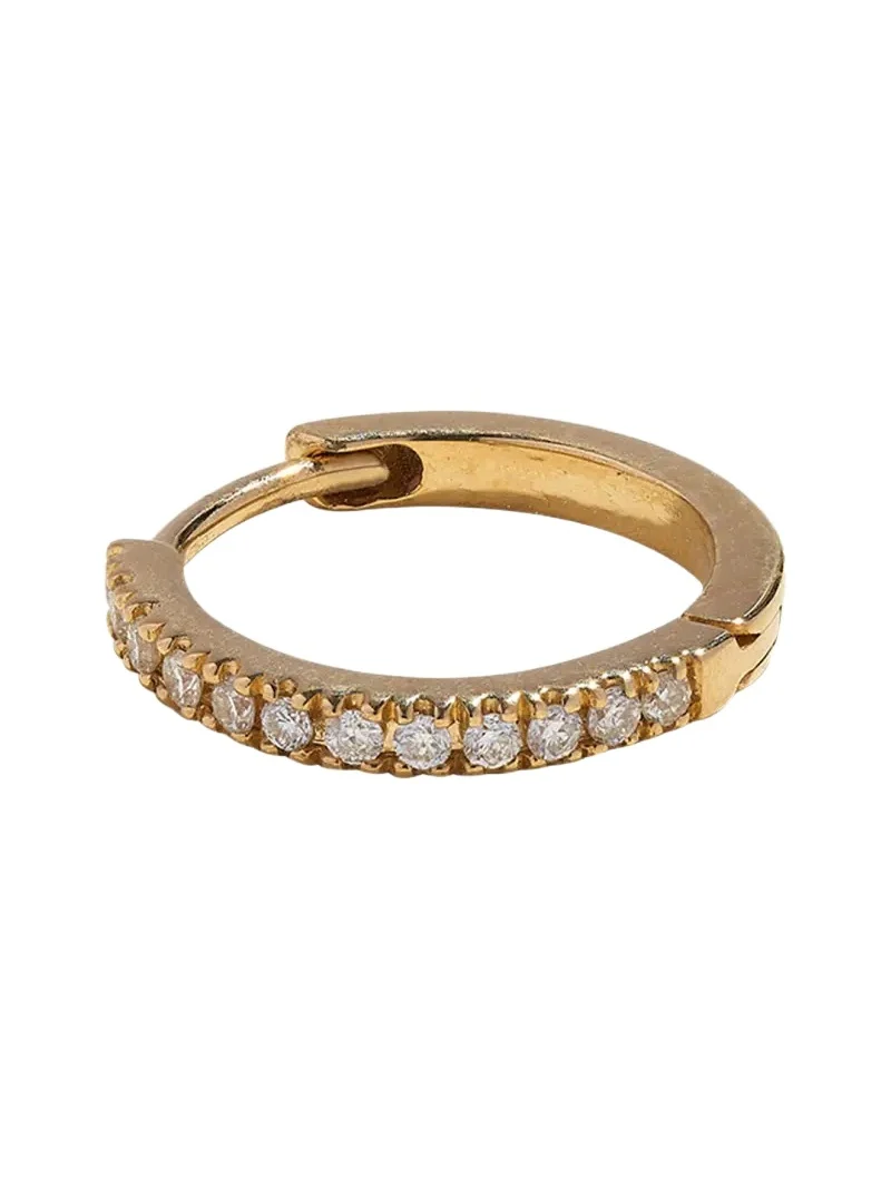 PAMELA LOVE 14K Yellow Gold 8mm Pave White Diamond Huggie Earring, Single