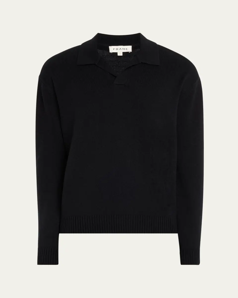FRAME Men's Wool-Silk Polo Sweater | Thumbnail 5