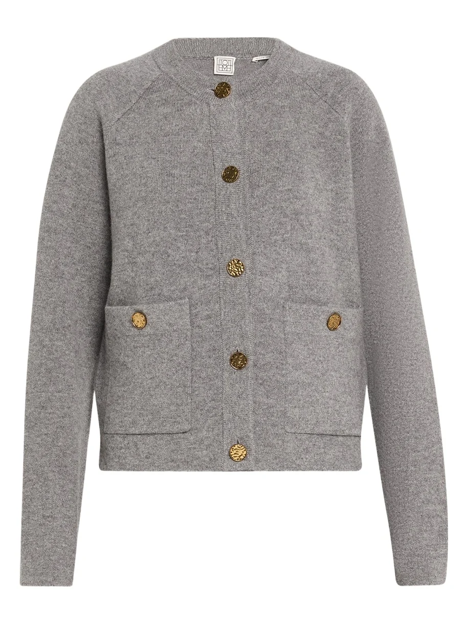 Cashmere-Wool Hammered Button Cardigan