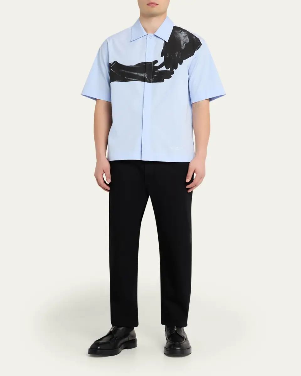 Givenchy Men's Poplin Short-Sleeve Shirt with Surrealism Print | Thumbnail 2