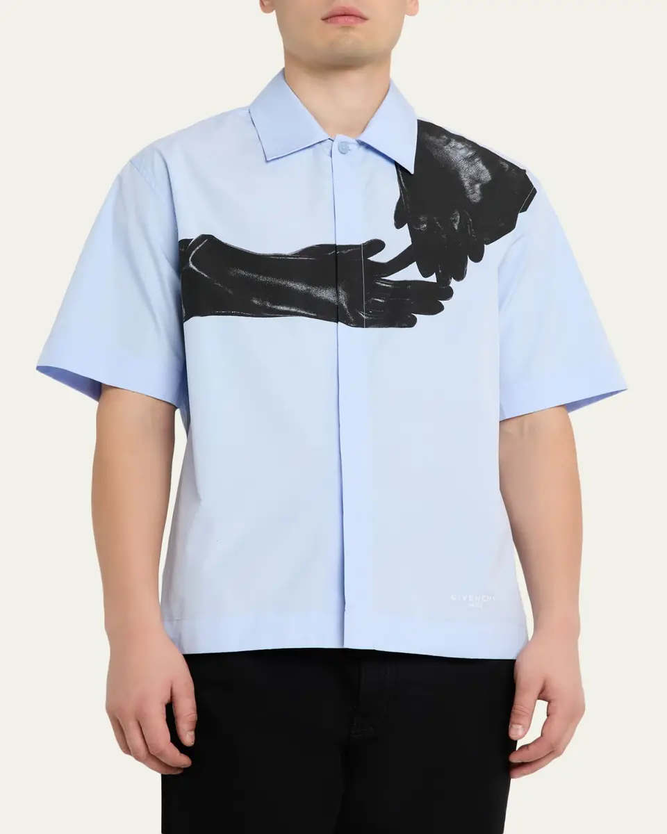 Givenchy Men's Poplin Short-Sleeve Shirt with Surrealism Print | Thumbnail 4