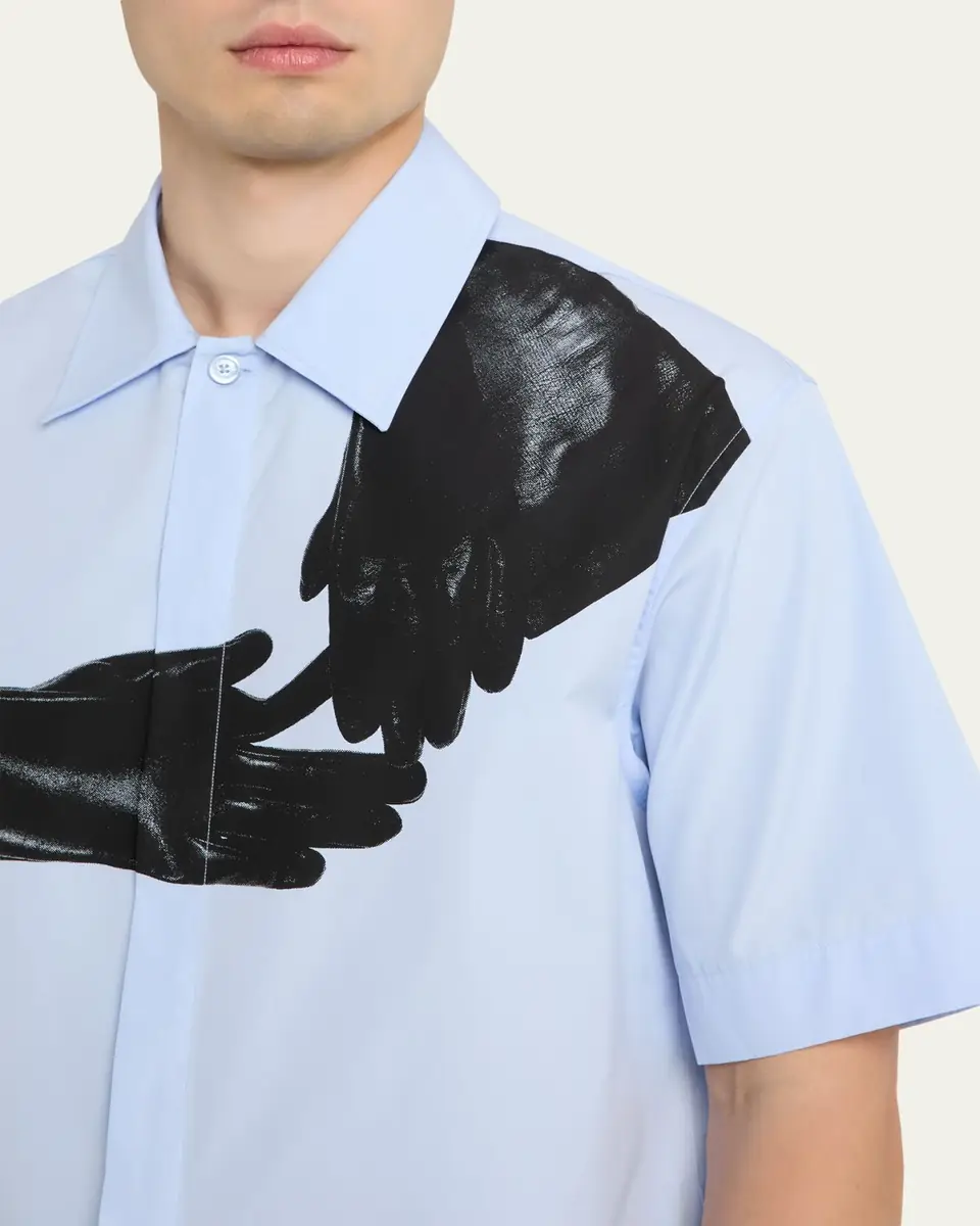 Givenchy Men's Poplin Short-Sleeve Shirt with Surrealism Print | Thumbnail 5