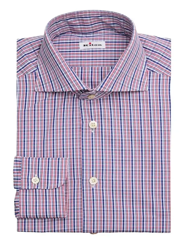 Kiton Men's Graph Check Cotton Dress Shirt