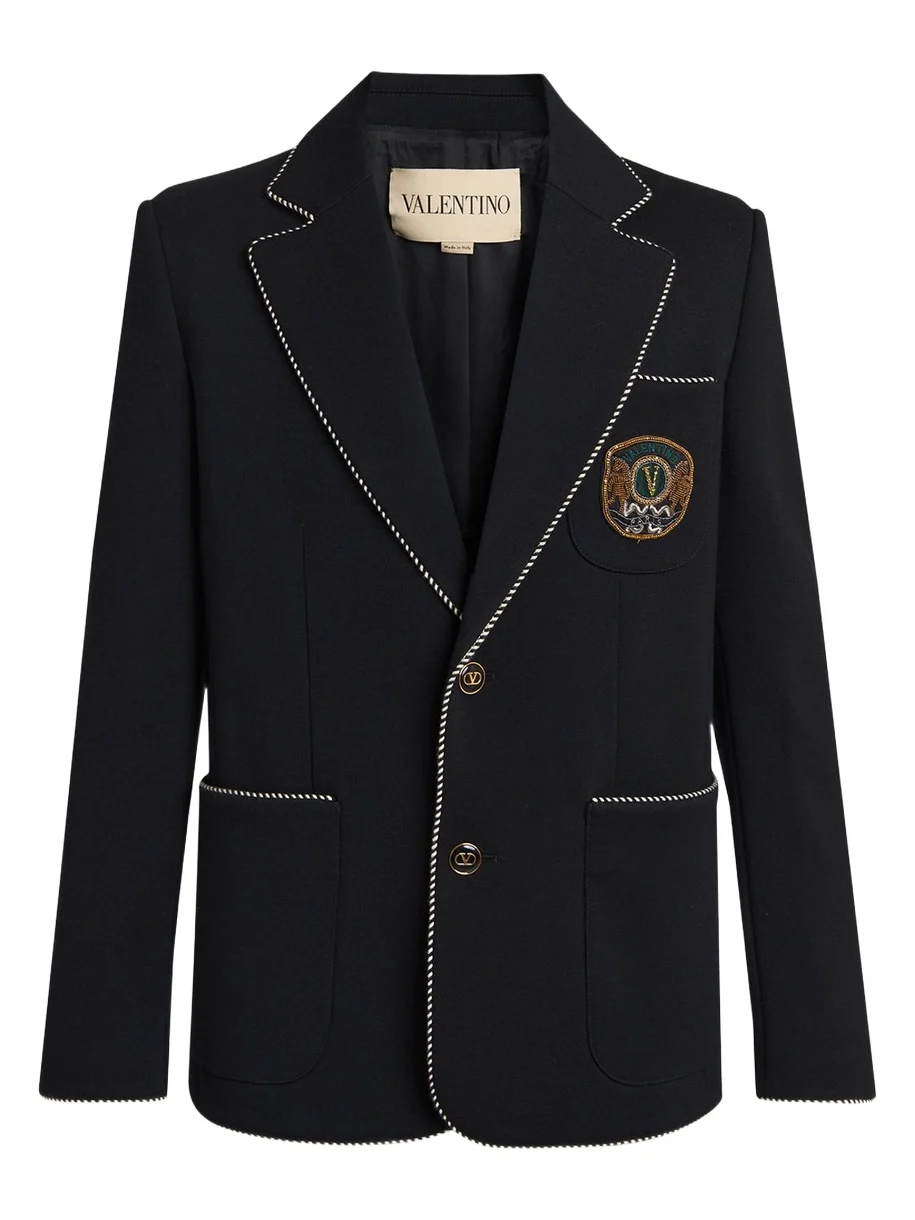 Men's Valentino Single Breasted Wool Jacket with Logo Patch Men's Valentino Single Breasted Wool Jacket with Logo Patch