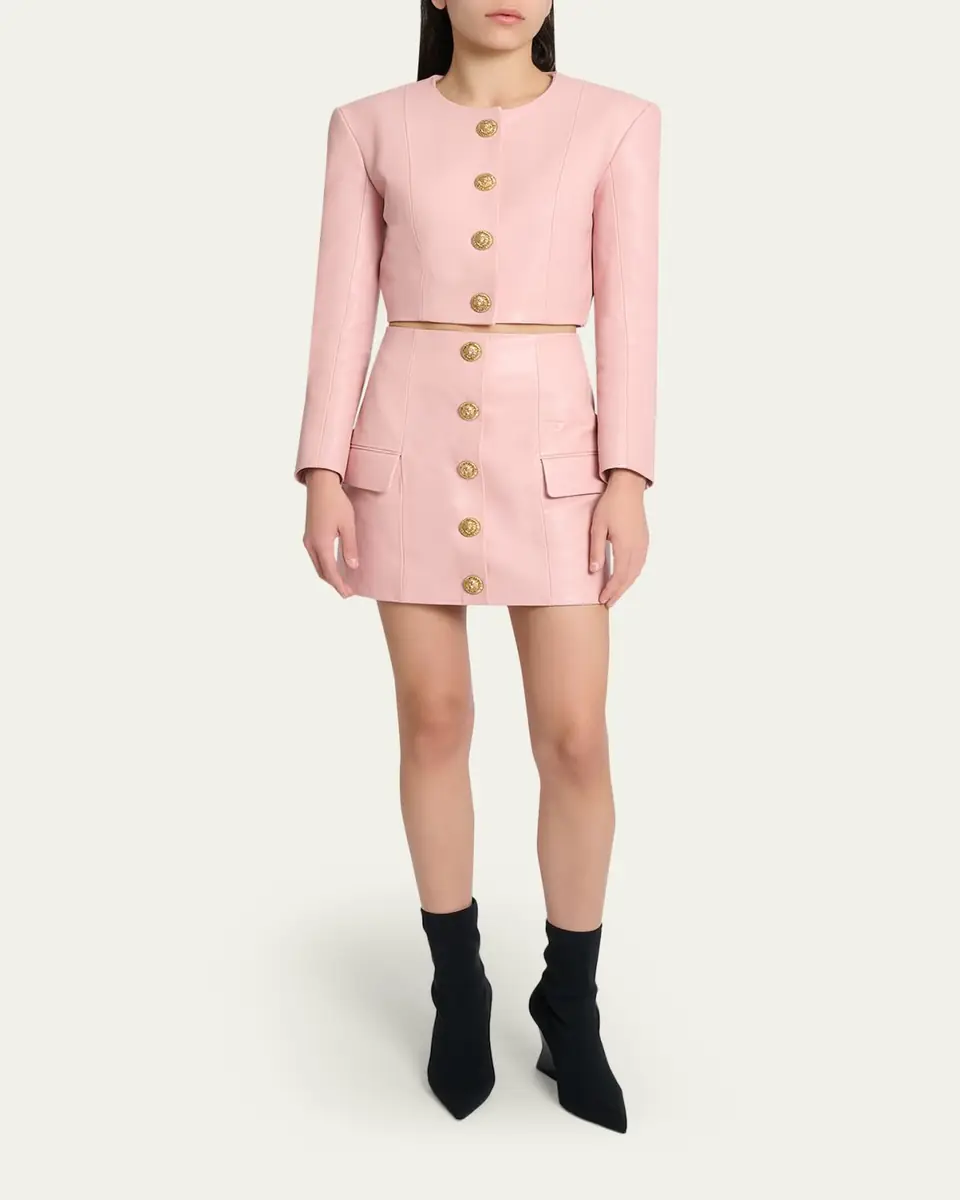 Balmain Button-Front Leather Mini Skirt | Thumbnail 2 Balmain Button-Front Leather Mini Skirt | Thumbnail 2