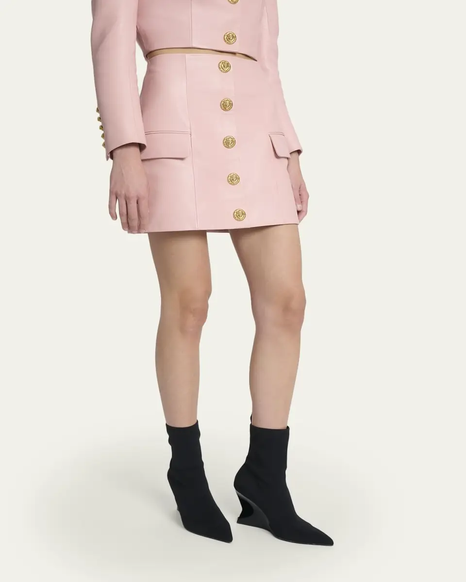 Balmain Button-Front Leather Mini Skirt | Thumbnail 4 Balmain Button-Front Leather Mini Skirt | Thumbnail 4