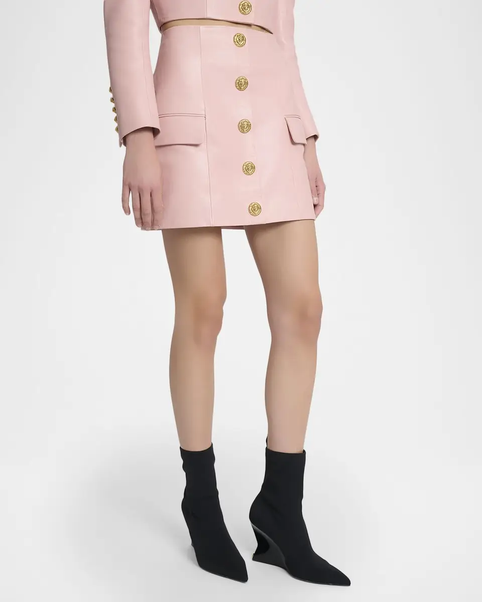 Balmain Button-Front Leather Mini Skirt | Thumbnail 8 Balmain Button-Front Leather Mini Skirt | Thumbnail 8