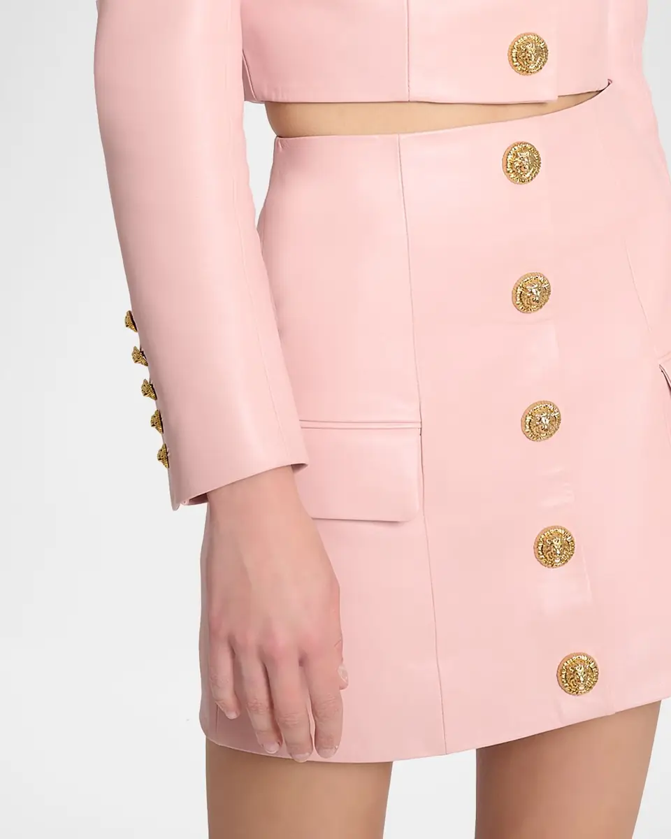 Balmain Button-Front Leather Mini Skirt | Thumbnail 9 Balmain Button-Front Leather Mini Skirt | Thumbnail 9
