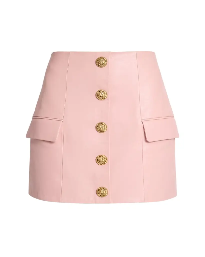 Button-Front Leather Mini Skirt Button-Front Leather Mini Skirt