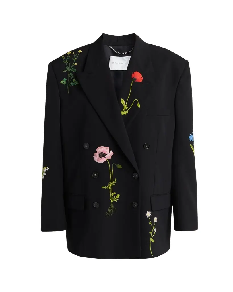 Stella McCartney Floral Embroidered Double-Breasted Boyfriend Blazer | Image 1 Stella McCartney Floral Embroidered Double-Breasted Boyfriend Blazer | Image 1