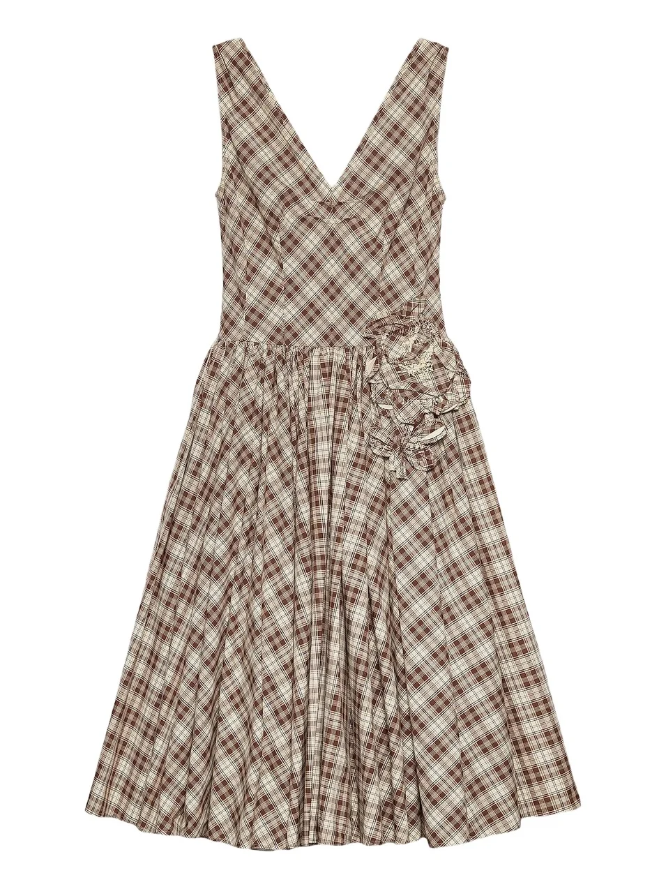 Prada Women's Embroidered Checked Poplin Dress