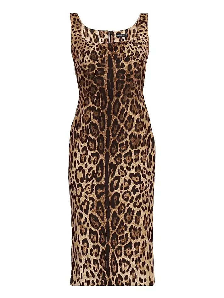 Women's Leopard-Print Stretch-Silk Midi-Dress Women's Leopard-Print Stretch-Silk Midi-Dress