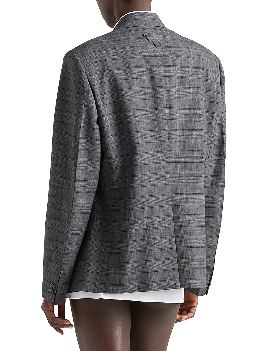 Prada Women's Single-Breasted Prince of Wales Checked Wool Jacket | Thumbnail 3 Prada Women's Single-Breasted Prince of Wales Checked Wool Jacket | Thumbnail 3