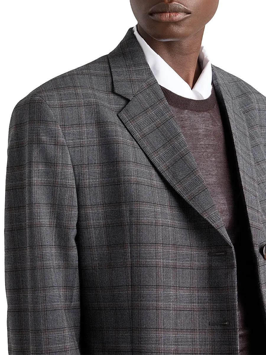 Prada Women's Single-Breasted Prince of Wales Checked Wool Jacket | Thumbnail 4 Prada Women's Single-Breasted Prince of Wales Checked Wool Jacket | Thumbnail 4