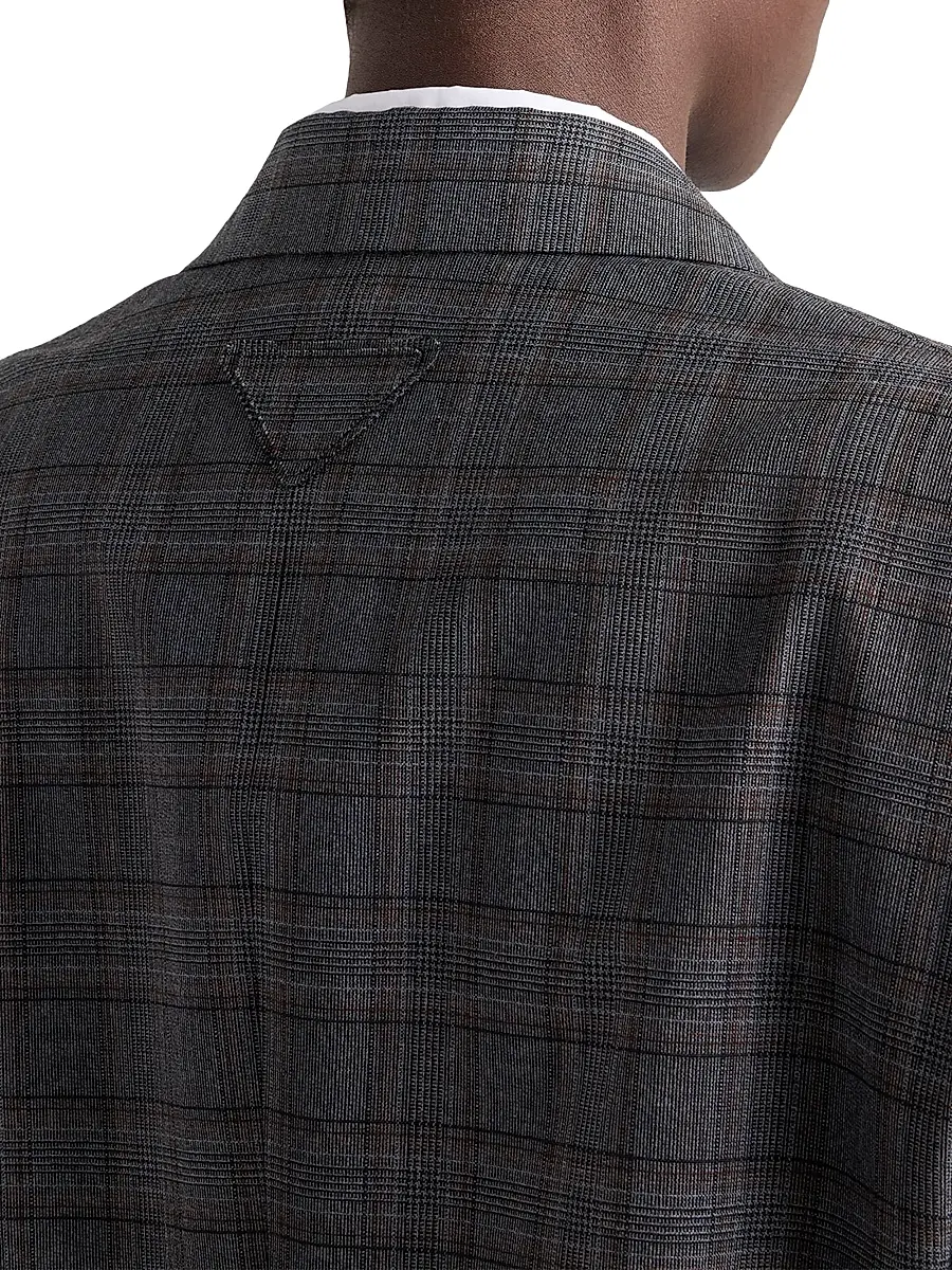 Prada Women's Single-Breasted Prince of Wales Checked Wool Jacket | Thumbnail 5 Prada Women's Single-Breasted Prince of Wales Checked Wool Jacket | Thumbnail 5