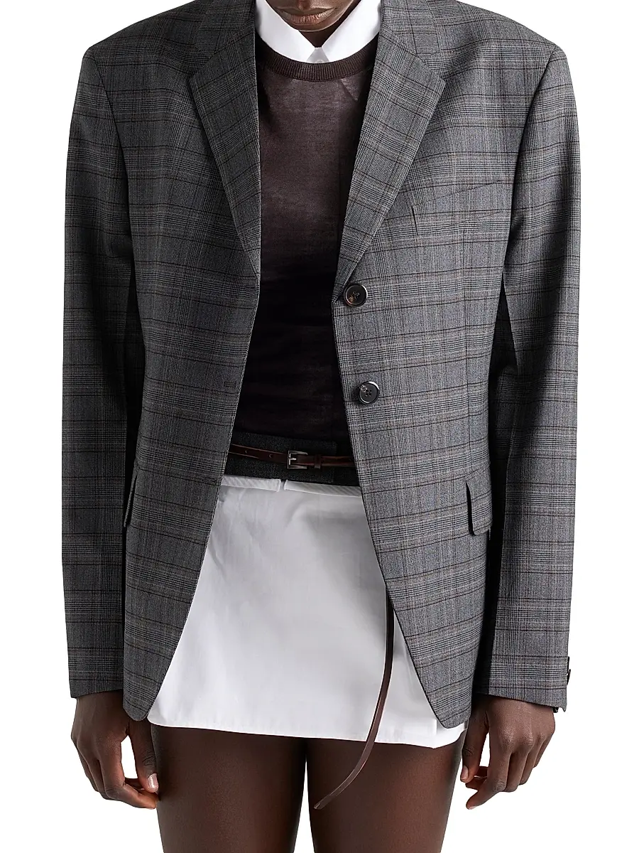 Prada Women's Single-Breasted Prince of Wales Checked Wool Jacket | Thumbnail 6 Prada Women's Single-Breasted Prince of Wales Checked Wool Jacket | Thumbnail 6