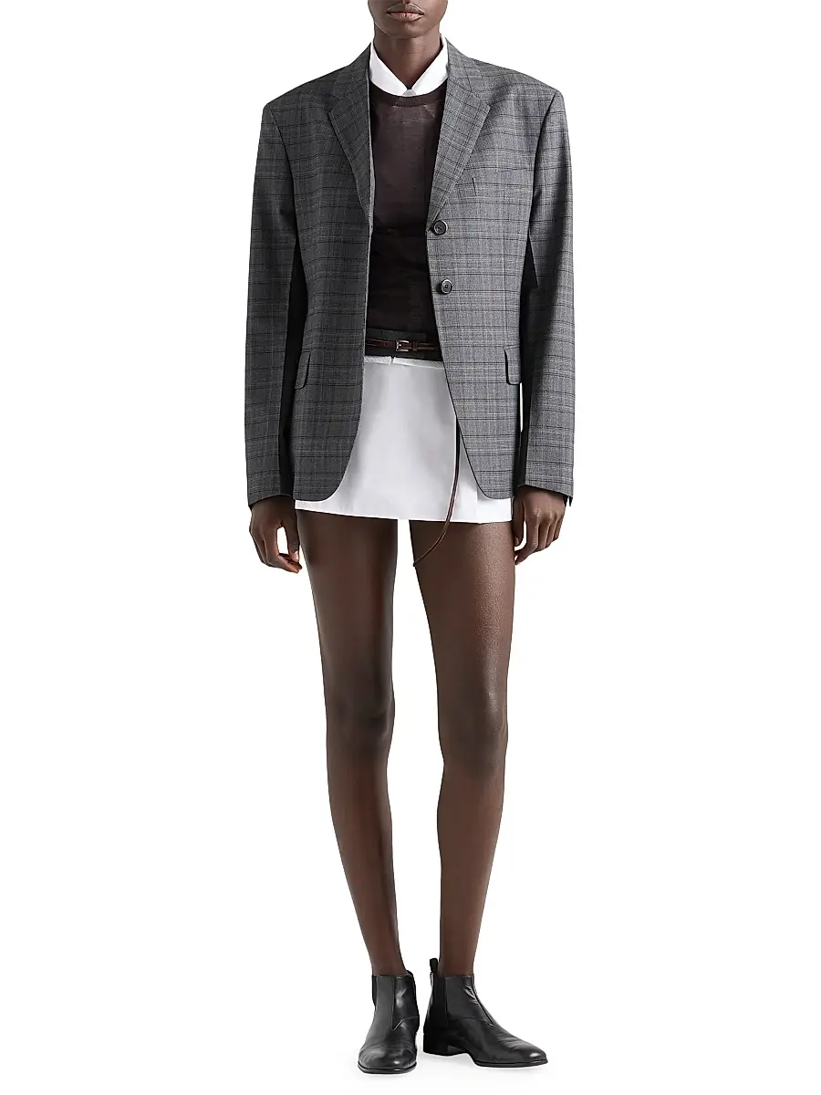 Prada Women's Single-Breasted Prince of Wales Checked Wool Jacket | Thumbnail 7 Prada Women's Single-Breasted Prince of Wales Checked Wool Jacket | Thumbnail 7