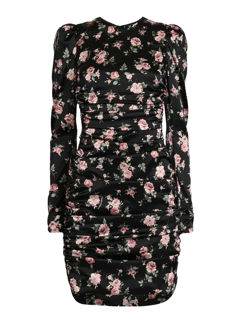 Women's Ruched Floral Stretch Silk Sheath Minidress Women's Ruched Floral Stretch Silk Sheath Minidress