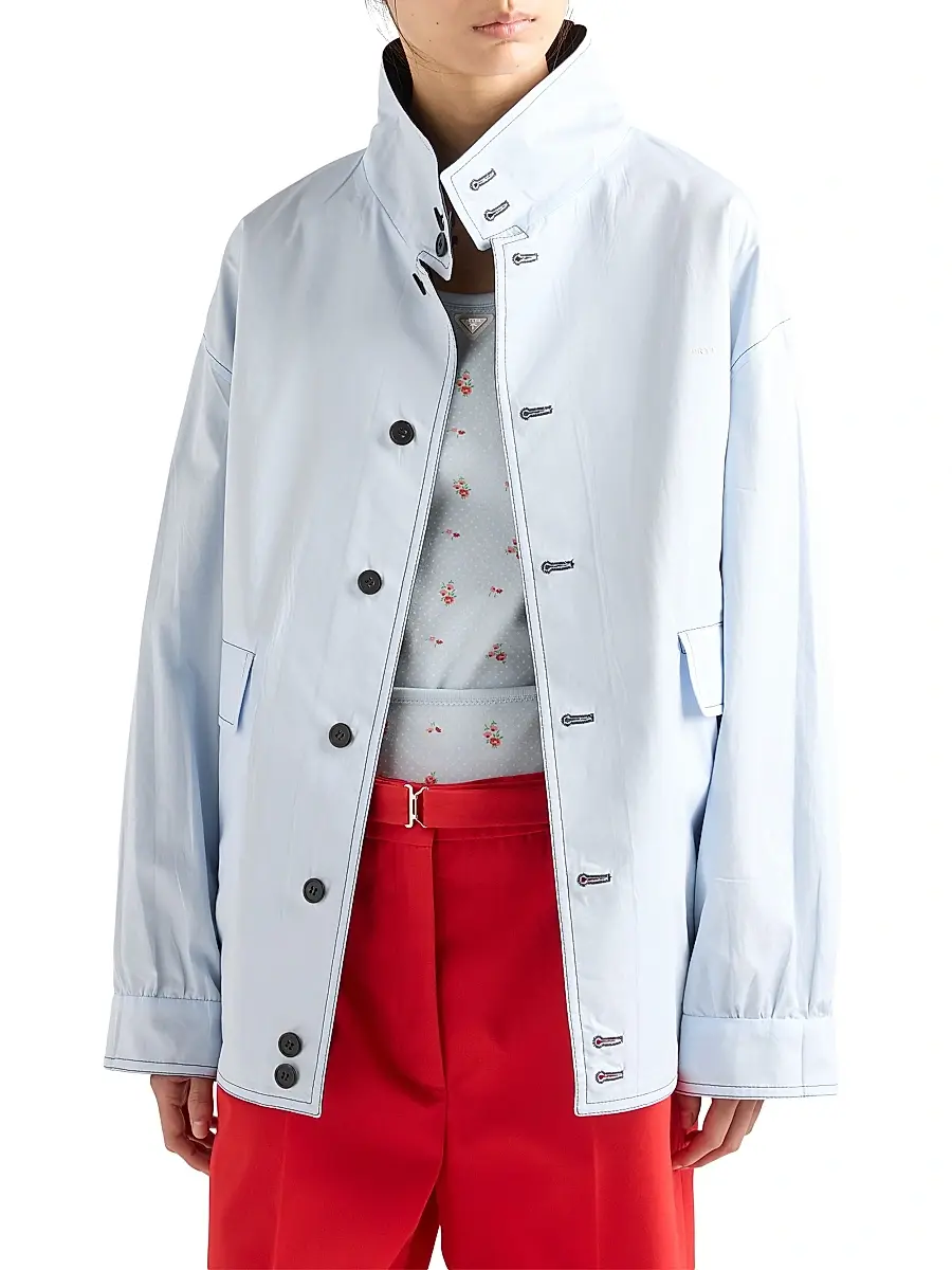 Prada Women's Kid Mohair and Poplin Jacket - Blue | Thumbnail 3
