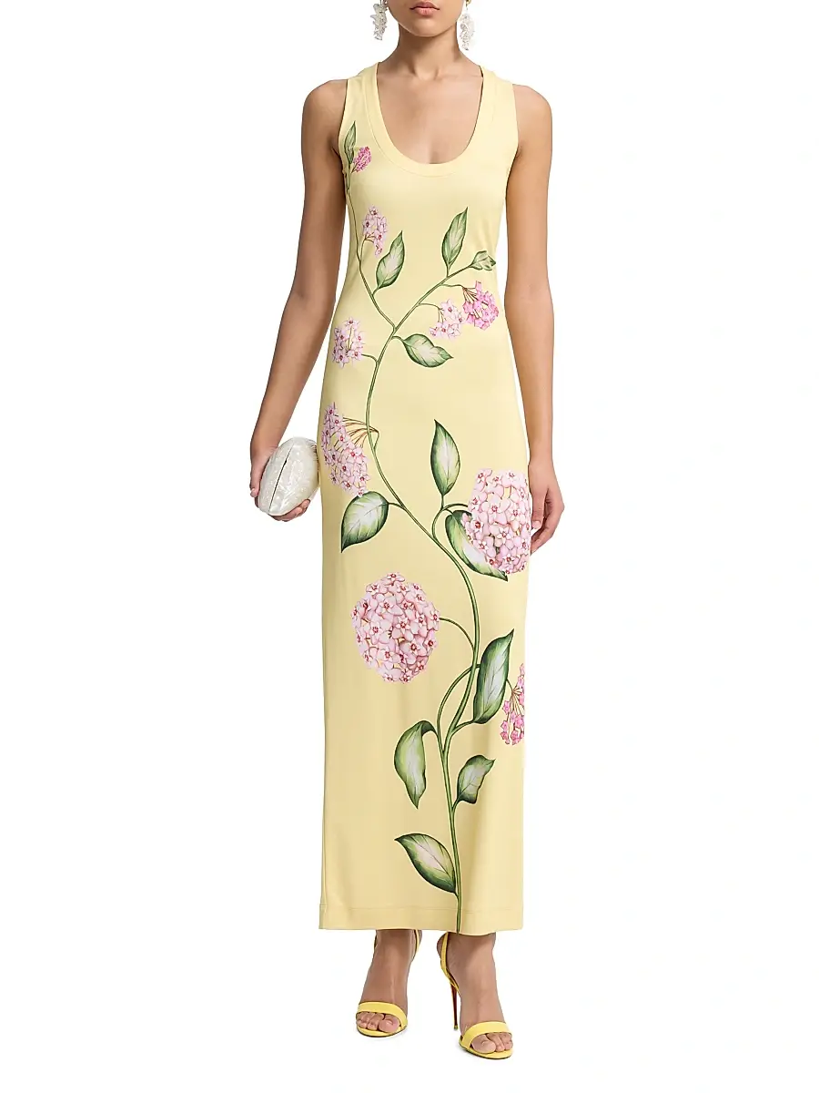 Oscar de la Renta Women's Porcelain Flower Jersey Gown - Pink Butter - Size 2 | Thumbnail 2 Oscar de la Renta Women's Porcelain Flower Jersey Gown - Pink Butter - Size 2 | Thumbnail 2