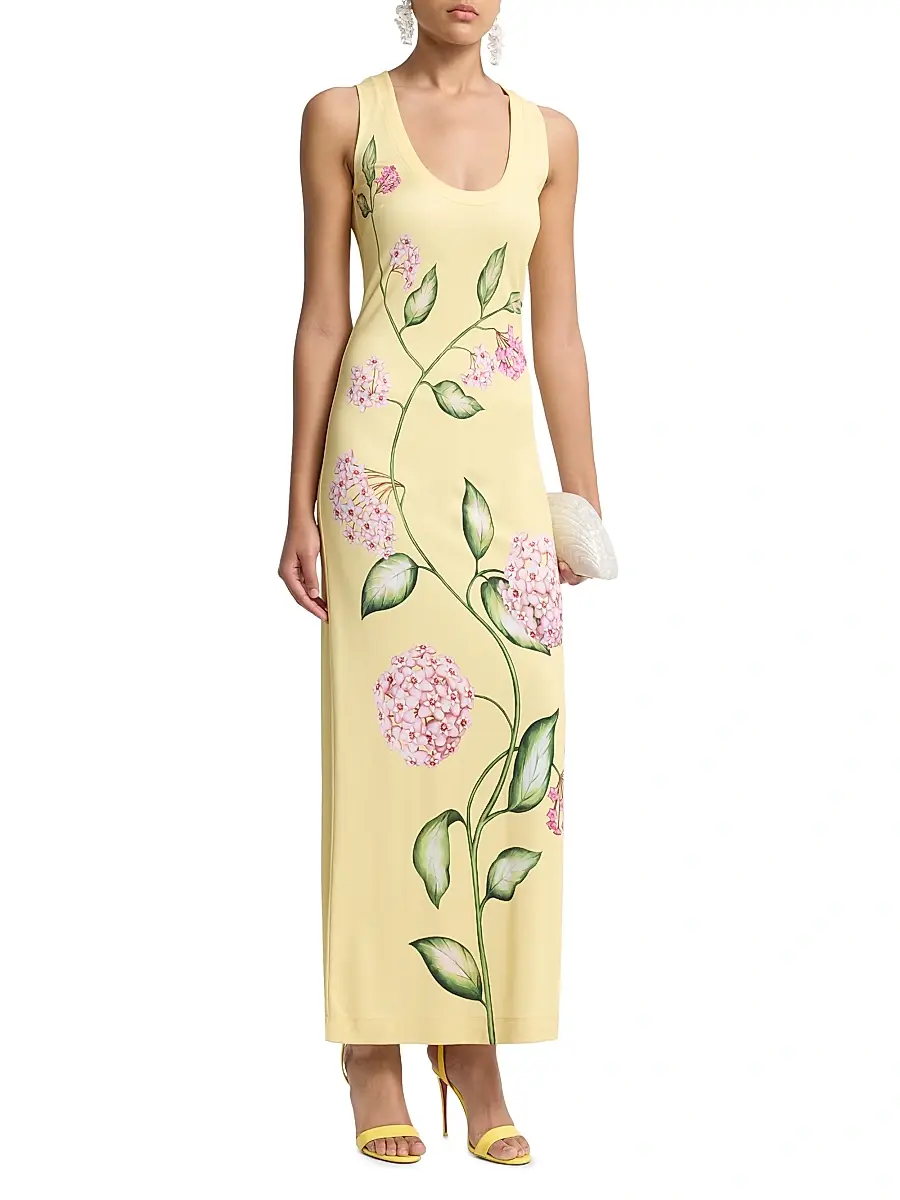 Oscar de la Renta Women's Porcelain Flower Jersey Gown - Pink Butter - Size 2 | Thumbnail 3 Oscar de la Renta Women's Porcelain Flower Jersey Gown - Pink Butter - Size 2 | Thumbnail 3